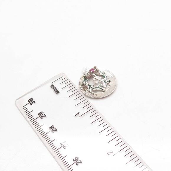 925 Sterling Silver Vintage Lab Sapphire Gem & Enamel "Merry Christmas" Pendant - Picture 3 of 6
